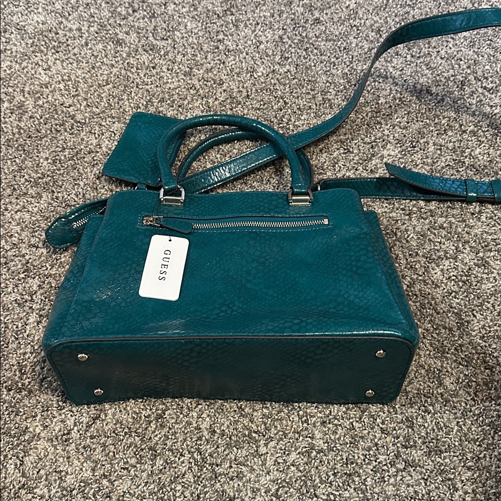 NWT Guess Moon Light Python Deep Teal Satchel NWT - image 8